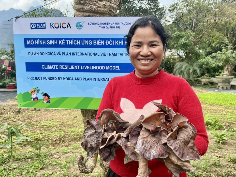 Chị Hồ Thị Tiên tham gia mô hình trồng nấm mộc nhĩ do Plan International Việt Nam hỗ trợ. (Ảnh: Plan International Việt Nam) Chị Hồ Thị Tiên tham gia mô hình trồng nấm mộc nhĩ do Plan International Việt Nam hỗ trợ. (Ảnh: Plan International Việt Nam)