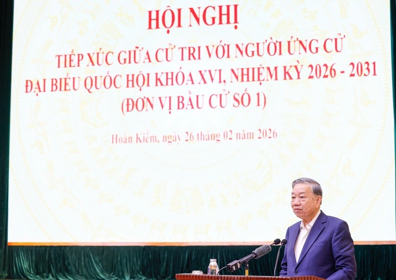 Tổng Bí thư Tô Lâm dự Hội nghị tiếp xúc giữa cử tri với người ứng cử đại biểu Quốc hội khóa XVI tại Hà Nội