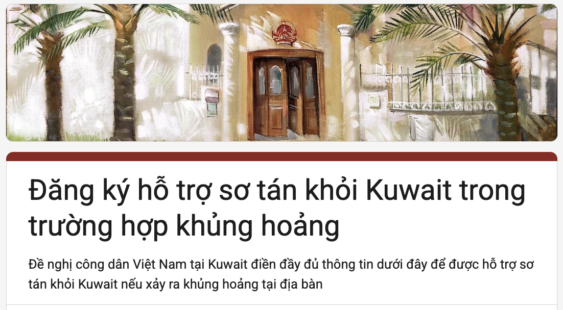 Đại sứ quán Việt Nam tại Kuwait mở đăng ký sớm hỗ trợ sơ tán công dân trong trường hợp khẩn cấp