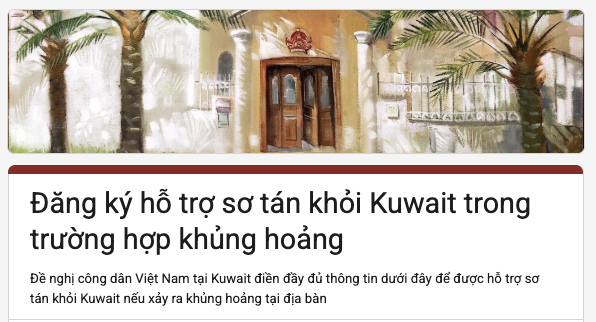 Đại sứ quán Việt Nam tại Kuwait mở đăng ký sớm hỗ trợ sơ tán công dân trong trường hợp khẩn cấp