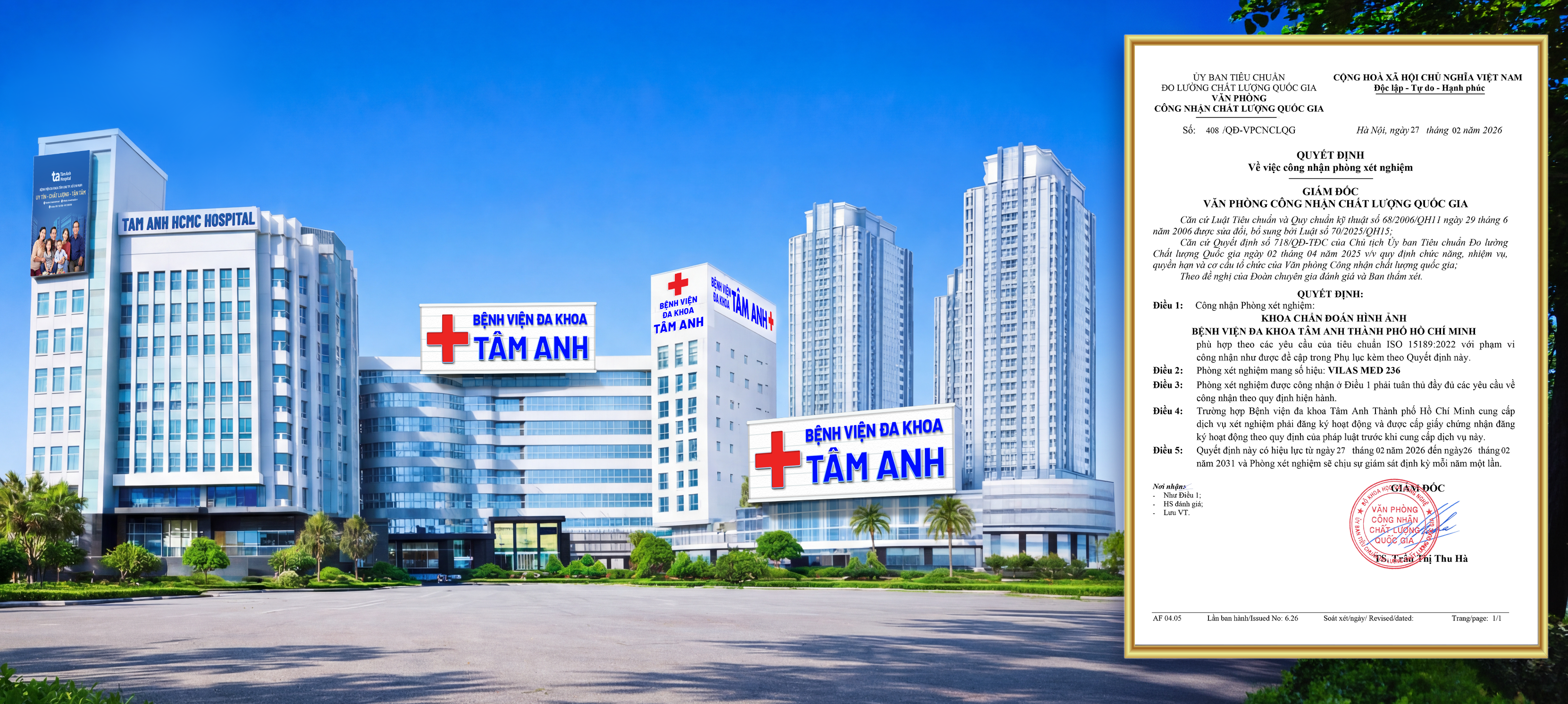 Văn phòng Công nhận Chất lượng Quốc gia (BoA) ban hành Quyết định công nhận Trung tâm Chẩn đoán hình ảnh & Điện quang can thiệp, Bệnh viện Đa khoa Tâm Anh TP.HCM đạt tiêu chuẩn ISO 15189:2022 vào ngày 27/2/2026. Ảnh: BVĐK Tâm Anh Văn phòng Công nhận Chất lượng Quốc gia (BoA) ban hành Quyết định công nhận Trung tâm Chẩn đoán hình ảnh & Điện quang can thiệp, Bệnh viện Đa khoa Tâm Anh TP.HCM đạt tiêu chuẩn ISO 15189:2022 vào ngày 27/2/2026. Ảnh: BVĐK Tâm Anh