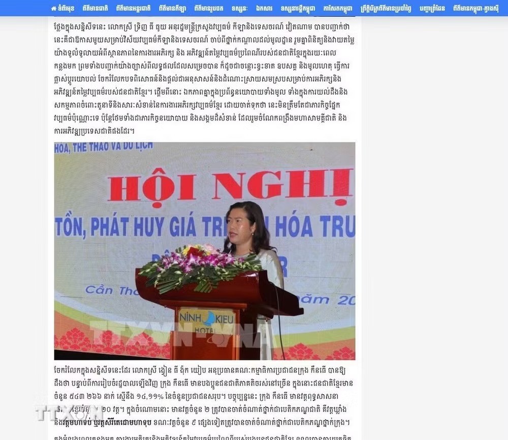 Truyền thông Campuchia đề cao công tác gìn giữ di sản văn hóa Khmer ở Việt Nam Truyền thông Campuchia đề cao công tác gìn giữ di sản văn hóa Khmer ở Việt Nam
