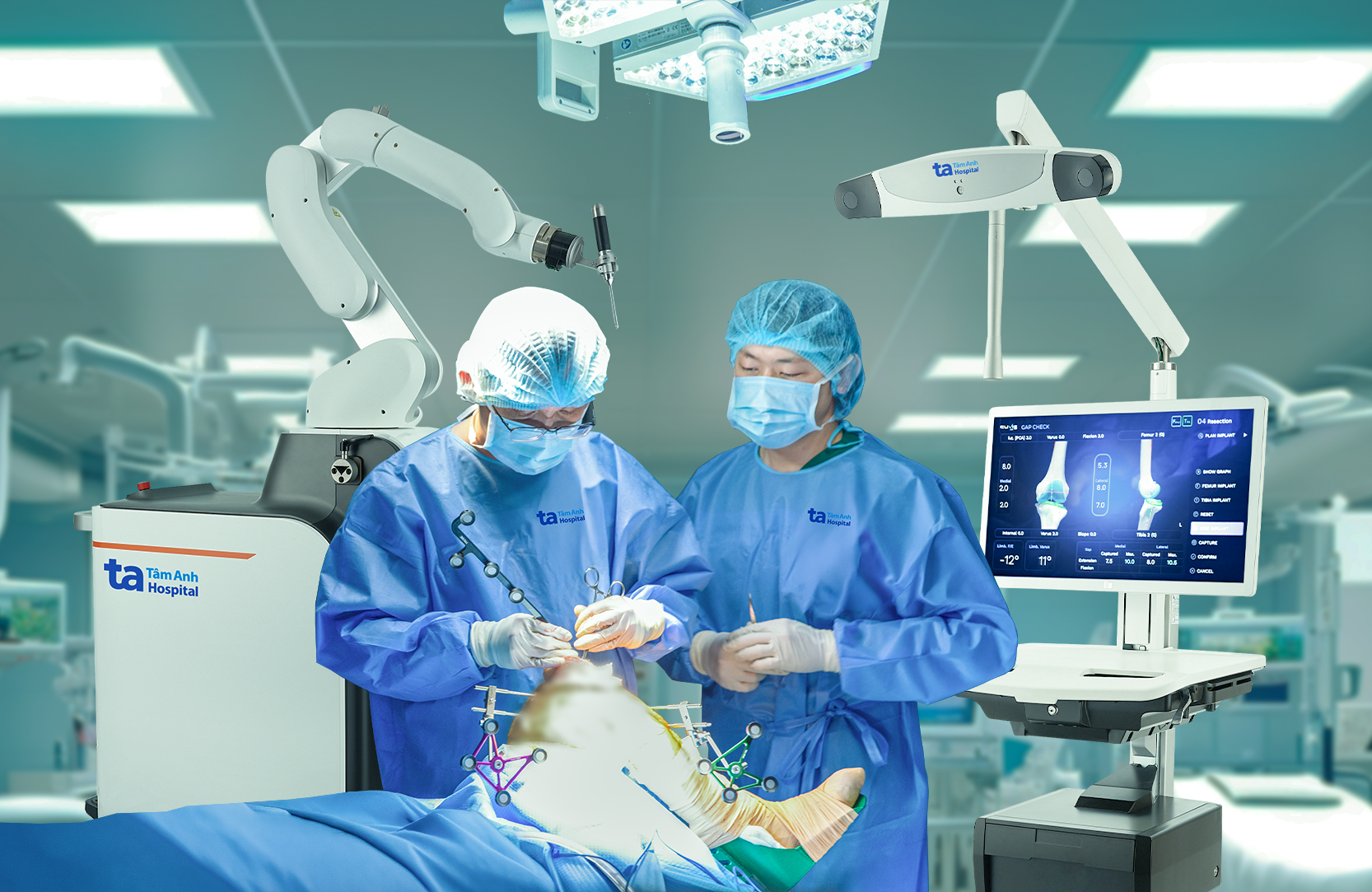 Bác sĩ đang dùng robot AI CUVIS-Joint phẫu thuật thay khớp cho người bệnh. Ảnh: Bệnh viện Đa khoa Tâm Anh Bác sĩ đang dùng robot AI CUVIS-Joint phẫu thuật thay khớp cho người bệnh. Ảnh: Bệnh viện Đa khoa Tâm Anh