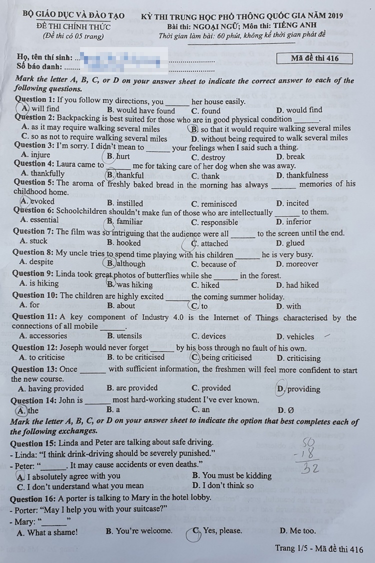 Cập nhật đề thi Ngoại ngữ THPT quốc gia 2019 cap nhat de thi ngoai ngu thpt quoc gia 2019