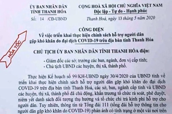 thanh hoa ra cong van hoa toc chi dao va xu ly nghiem truong hop van dong dan khong lay tien tro cap do dich covid 19