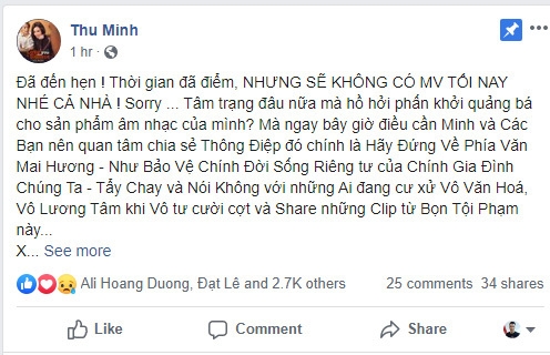 thu minh hoan ra mat mv moi vi buc xuc vu van mai huong bi phat tan clip nhay cam