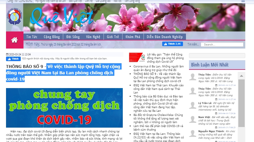 Cộng đồng Người Việt Nam tại Ba Lan kêu gọi thành lập Quỹ ủng hộ chống dịch COVID-19