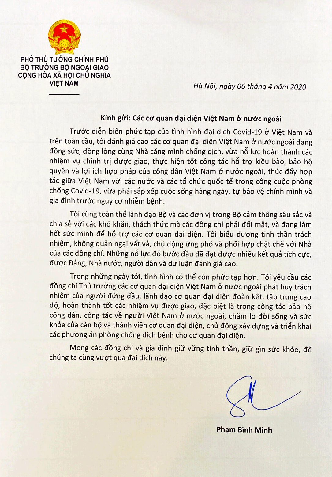 thu truong cac co quan dai dien viet nam o nuoc ngoai can phat huy trach nhiem cua nguoi dung dau trong boi canh covid 19