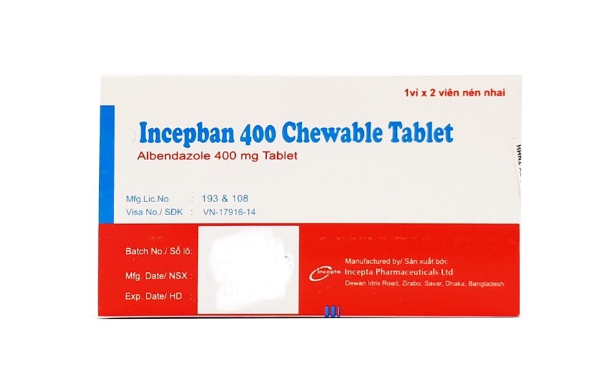 thu hoi thuoc tri giun san vien nen nhai incepban 400 chewable table