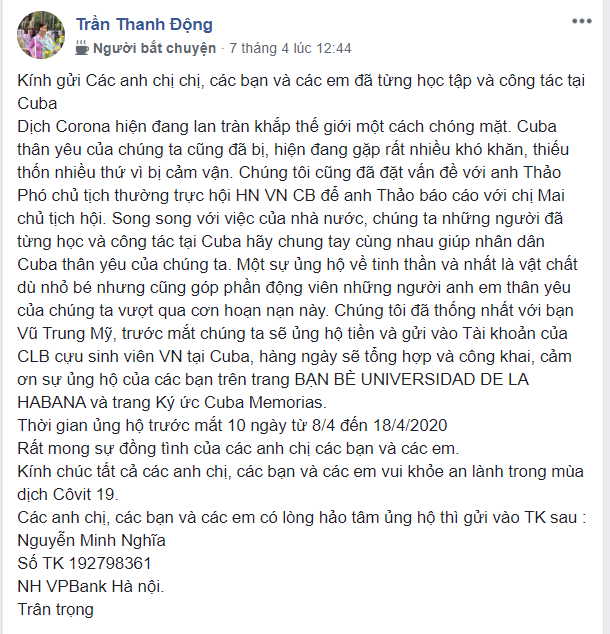 cau lac bo cuu sinh vien viet nam tai cuba quyen gop hon 700 trieu dong ung ho nuoc ban chong covid 19