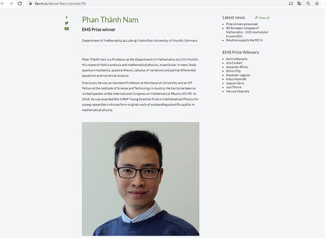 giao su goc viet nhan giai thuong danh gia cua hoi toan hoc chau au