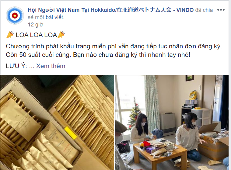 vindo tai tro khau trang dot 2 cho nguoi viet nam tai hokkaido chong covid 19