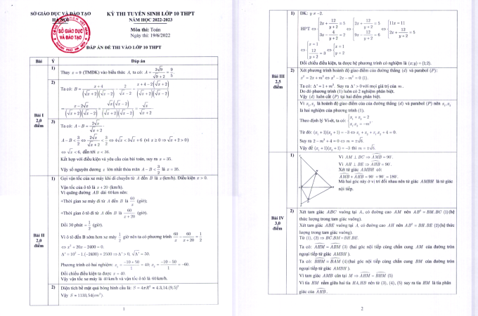 Công bố đáp án chính thức các môn thi vào lớp 10 Hà Nội