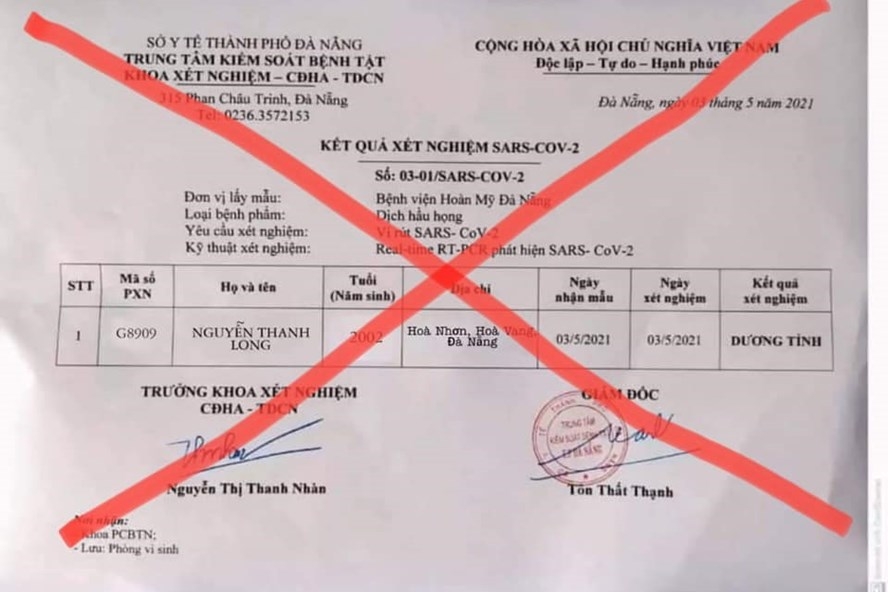 Đà Nẵng: Xử phạt người tung kết quả xét nghiệm COVID-19 giả lên mạng xã hội