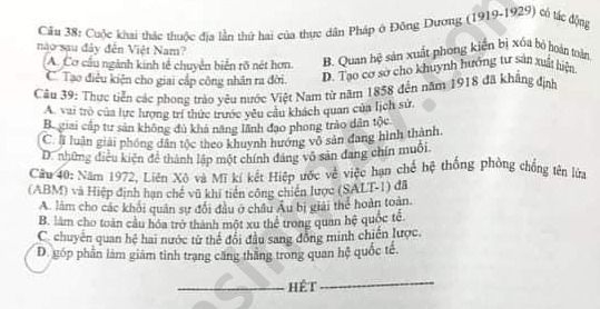 de thi mon lich su ky thi tot nghiep thpt 2020 day du ma de moi nhat