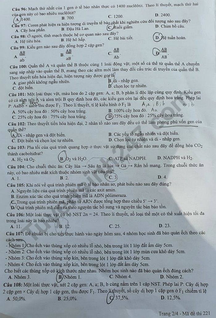 de thi mon sinh hoc tot nghiep thpt quoc gia 2020 dot 2