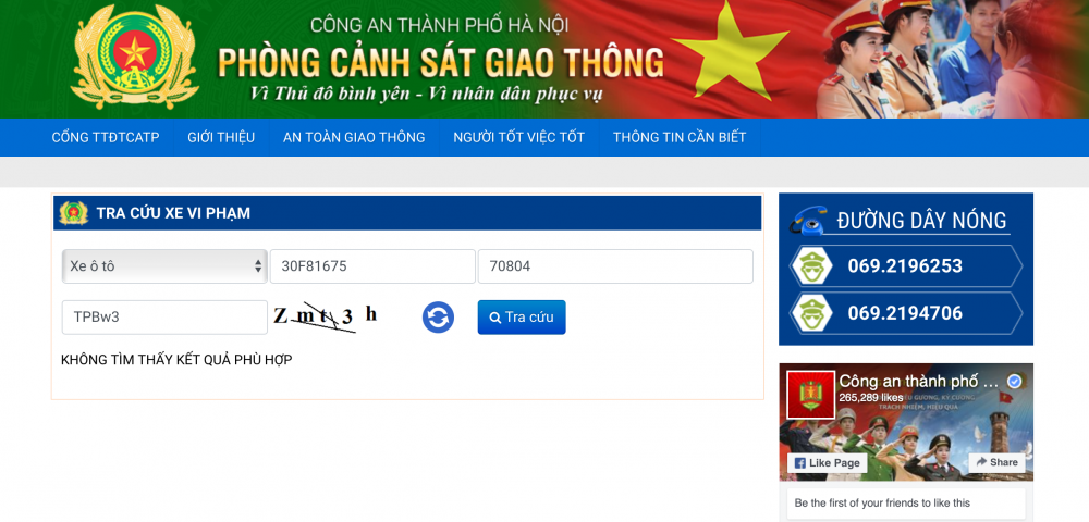 cach tra cuu xe bi phat nguoi o ha noi