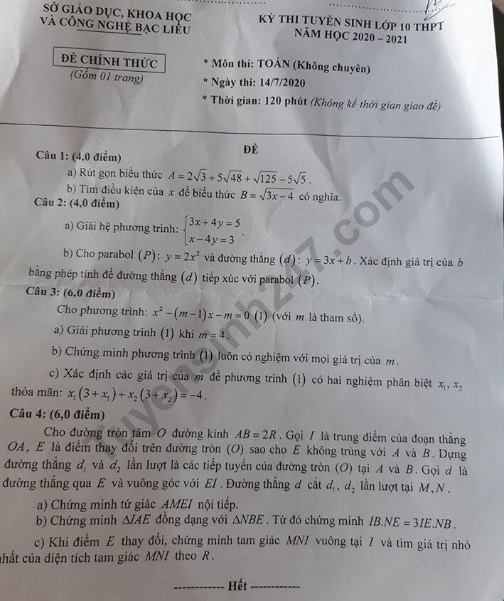 3158 de thi vao lop 10 mon toan bac lieu