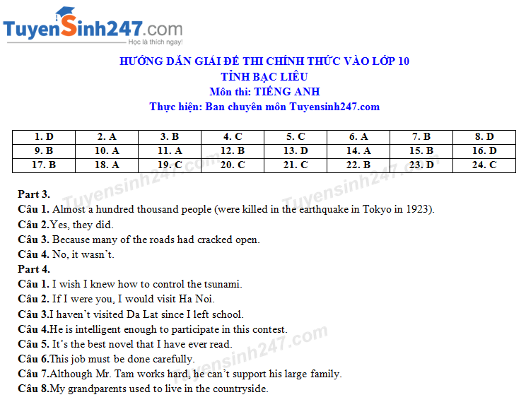 dap an de thi anh van tuyen sinh vao lop 10 bac lieu nam 2020