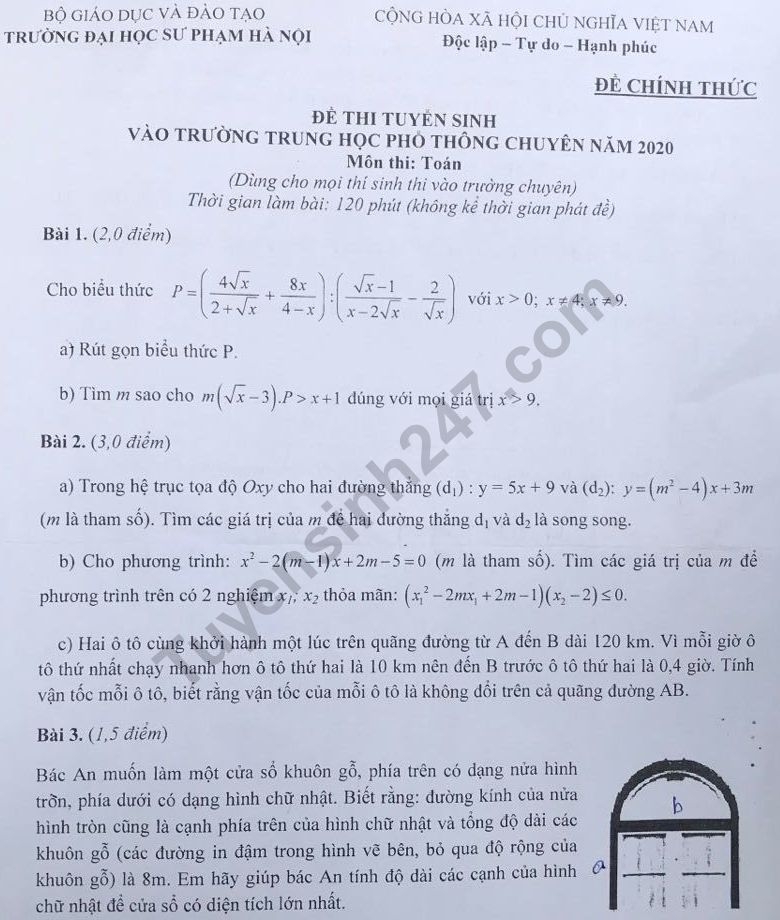 1649 de thi mon toan tuyen sinh lop 10 vao thpt chuyen su pham ha noi