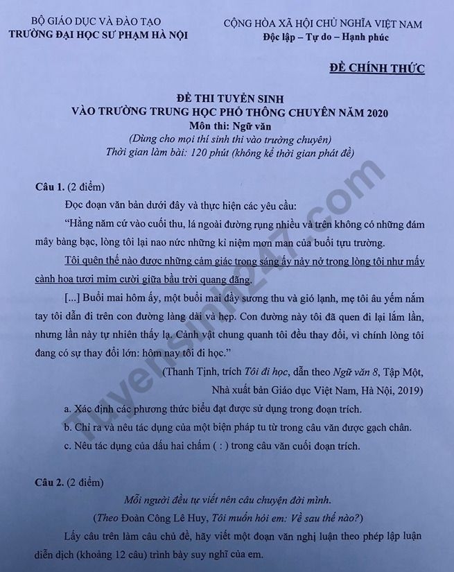 0120 dap an de thi tuyen sinh lop 10 mon ngu van vao chuyen su pham ha noi