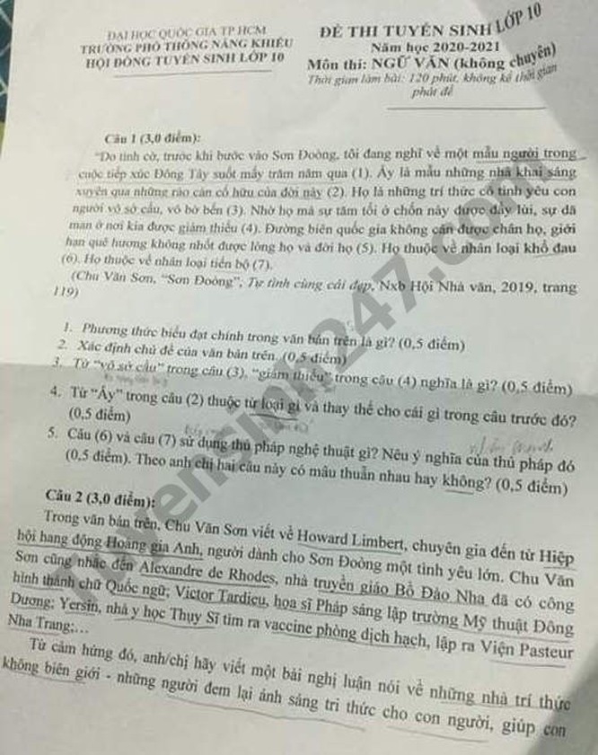 de thi ngu van tuyen sinh lop 10 vao thpt tphcm nam 2020