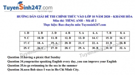 Đáp án đề thi Anh văn tuyển sinh lớp 10 vào THPT tỉnh Khánh Hòa năm 2020