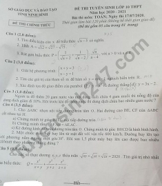 Đề thi môn Toán tuyển sinh lớp 10 vào THPT tỉnh Ninh Bình năm 2020