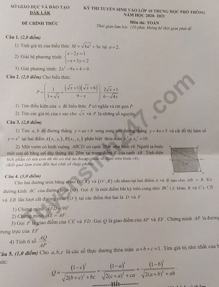 0556 dap an de thi mon toan tuyen sinh lop 10 vao thpt dak lak1