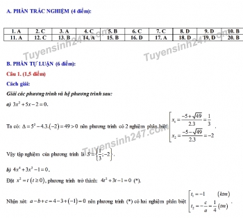 dap an de thi mon toan tuyen sinh lop 10 vao thpt tp can tho nam 2020