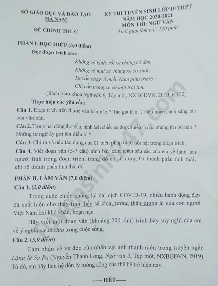 2143 dap an de thi ngu van tuyen sinh lop 10 vao thpt tinh ha nam1