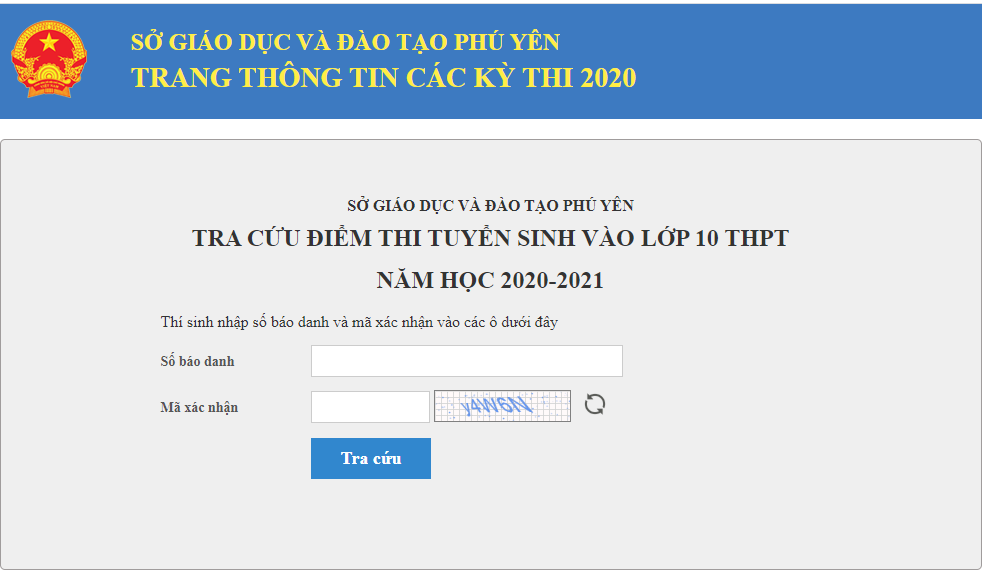 tra cuu diem thi tuyen sinh lop 10 phu yen nam 2020