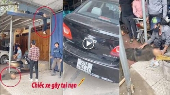 Ô tô lấn làn húc một người bay lên nóc nhà, người còn lại văng xuống rìa đường