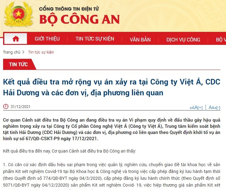 Khởi tố thêm nhiều cán bộ thuộc Bộ Y tế, Bộ KHCN và Giám đốc CDC 2 tỉnh liên quan đến vụ Việt Á