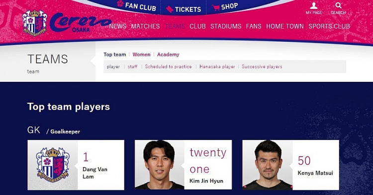 Cerezo Osaka công bố số áo của Đặng Văn Lâm