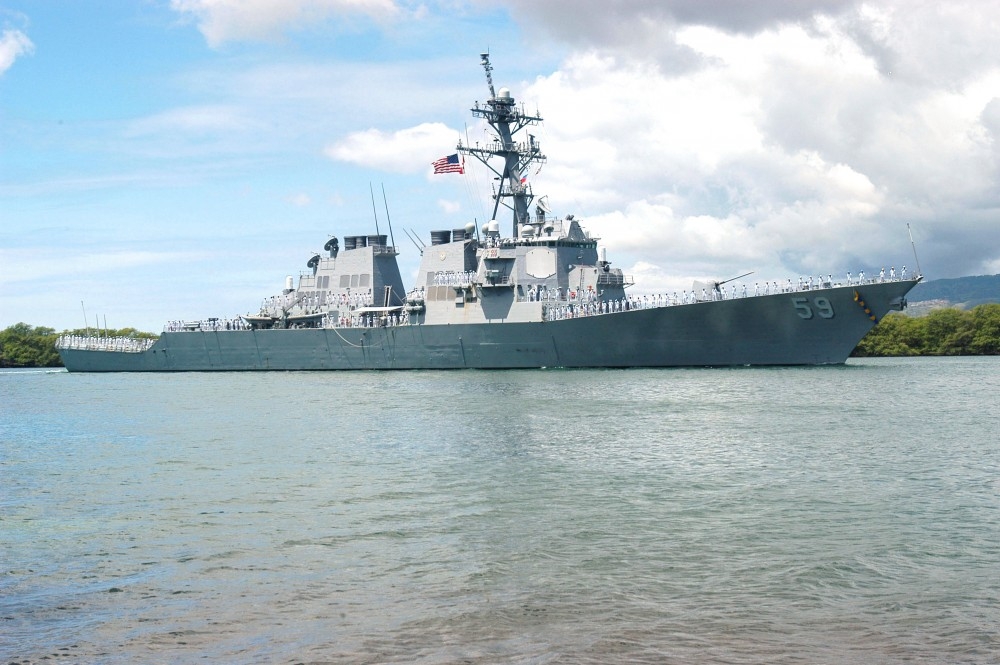 Tàu khu trục USS Russell của Mỹ. Hải quân Mỹ đã tăng cường hoạt động nhằm thách thức nỗ lực của Trung Quốc trong việc hạn chế hoạt động qua lại ở Biển Đông và Eo biển Đài Loan. (Nguồn: Wikipedia)