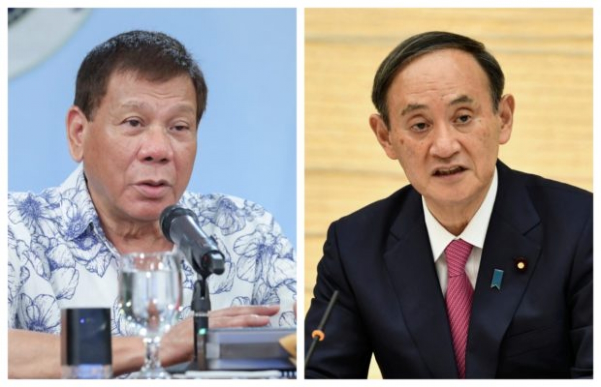 Tổng thống Philippines Rodrigo Duterte (trái) và Thủ tướng Nhật Bản Suga Yoshihide. Ảnh: Inquirer
