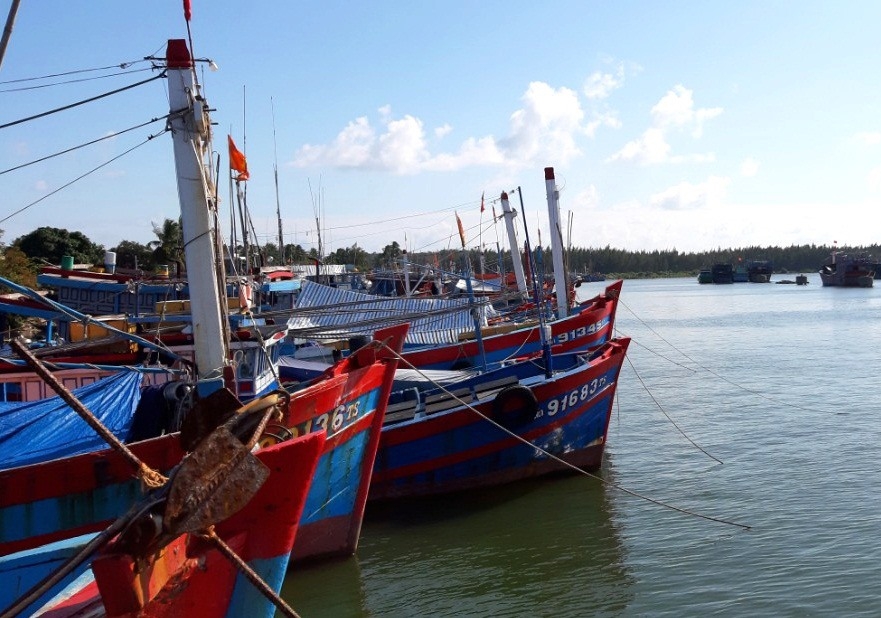 Ngư dân khu vực phía nam của tỉnh bố trí tàu cá trong khu neo đậu tàu cá An Hòa. Ảnh: VIỆT NGUYỄN