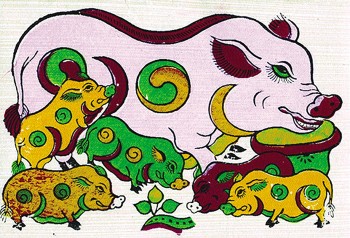 hinh tuong ga lon trong tranh dan gian dong ho