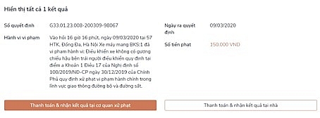 huong dan cach nop phat vi pham giao thong qua mang