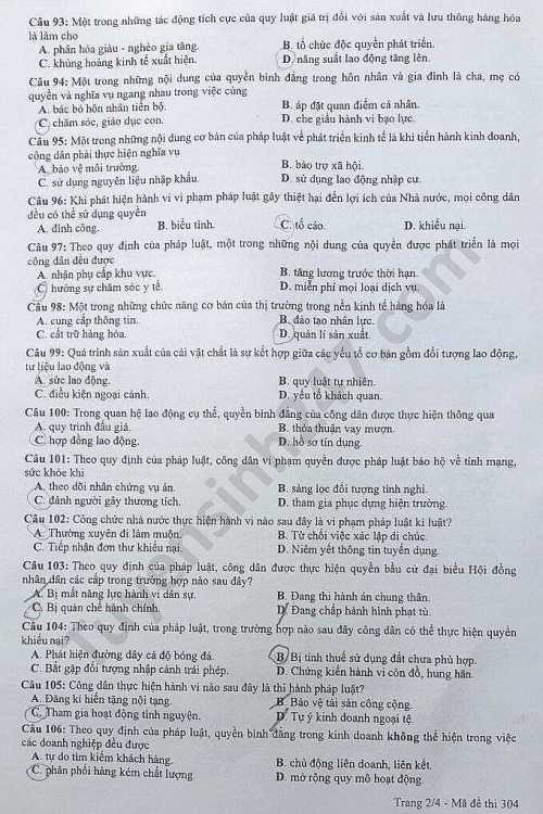 de thi mon giao duc cong dan tot nghiep thpt quoc gia 2020 dot 2