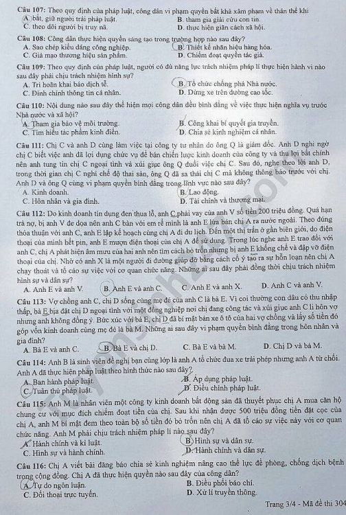 de thi mon giao duc cong dan tot nghiep thpt quoc gia 2020 dot 2