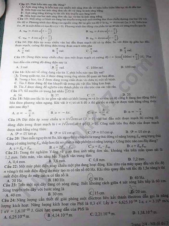 de thi mon dia ly tot nghiep thpt quoc gia 2020 dot 2