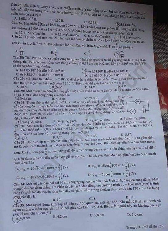 de thi mon dia ly tot nghiep thpt quoc gia 2020 dot 2