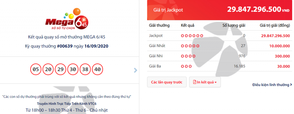 ket qua xo so vietlott mega 645 toi 1692020 chu nhan giai thuong tren 28 ty dong la ai