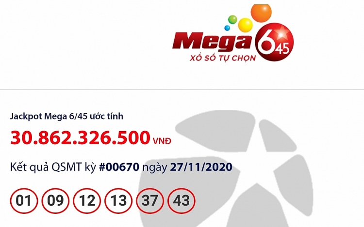 Kết quả xổ số Vietlott Mega 6/45 tối 27/11: Giải thưởng trị giá hơn 29 tỷ đồng sẽ thuộc về ai?