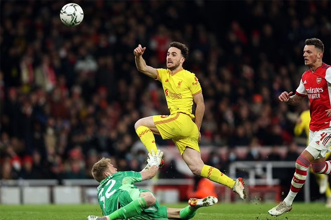 Jota lập cú đúp, Liverpool đánh bại Arsenal để vào chung kết Cúp Liên đoàn