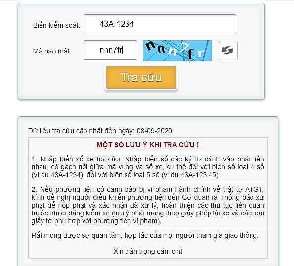 cach tra cuu xe bi phat nguoi o da nang