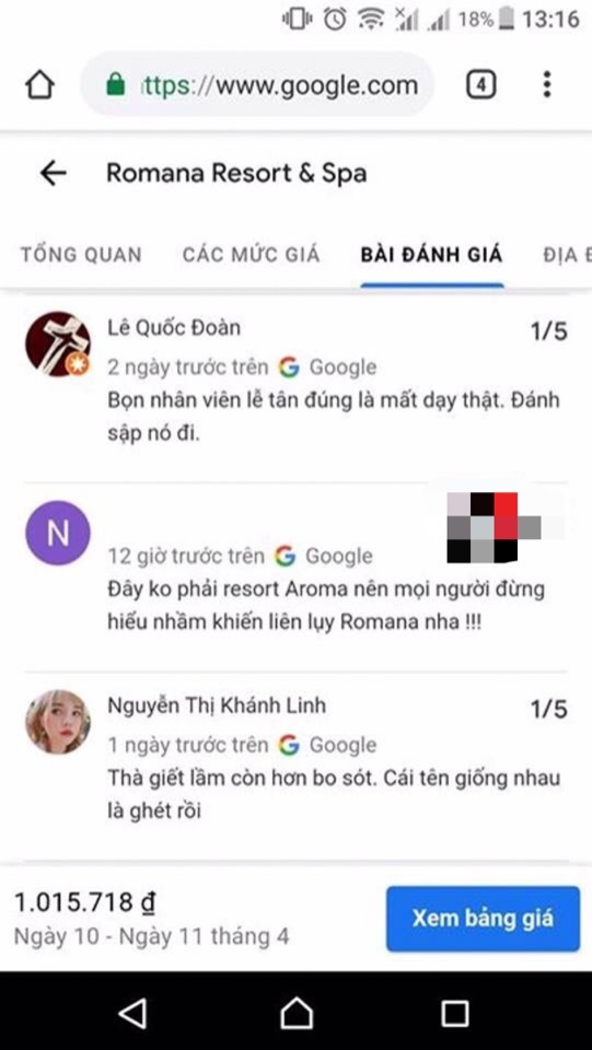 Hàng loạt cơ sở kinh doanh bị nhầm là "Aroma Resort vụ Khoa Pug" nhận vô số đánh giá 1 sao hang loat co so kinh doanh bi nham la aroma resort vu khoa pug nhan vo so danh gia 1 sao