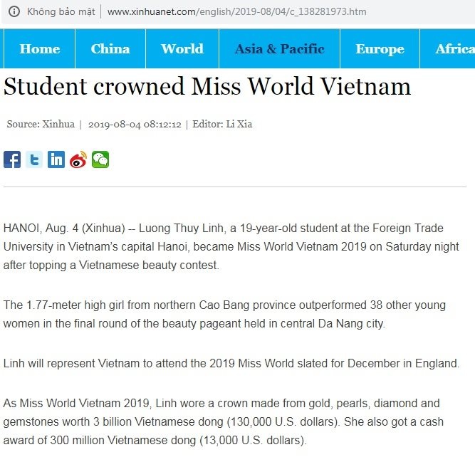 luong thuy linh dang quang miss world viet nam bao quoc te noi gi